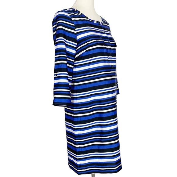 Gap Outlet Blue Dress Women's Size XS Striped Half Roll Tab Sleeve - Picture 3 of 7